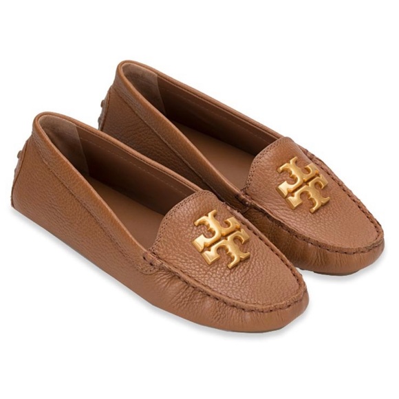 Tory Burch Everly Driver Leather Loafer Shoe Brand New Size 8 Tan Brass NWT - Picture 1 of 15